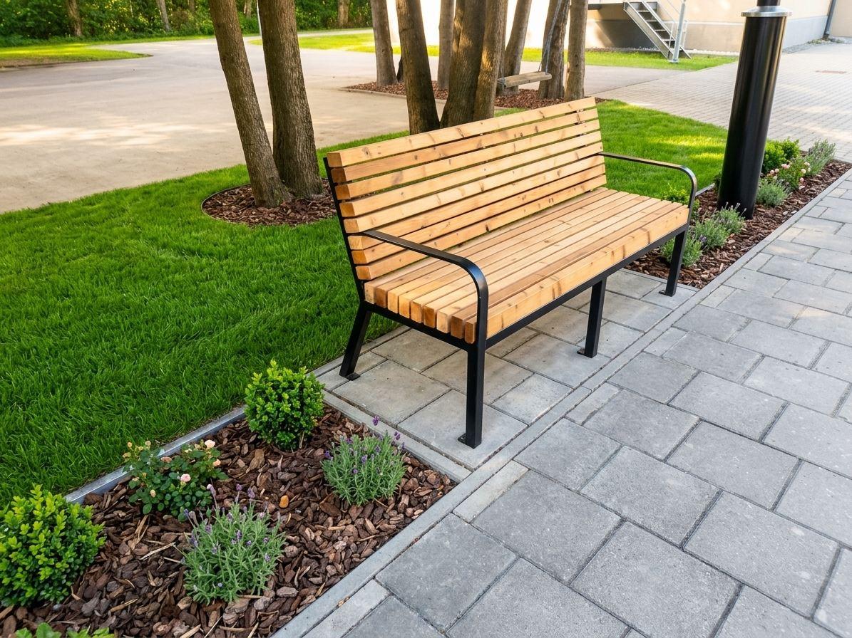 Bench with a metal frame and timber slats