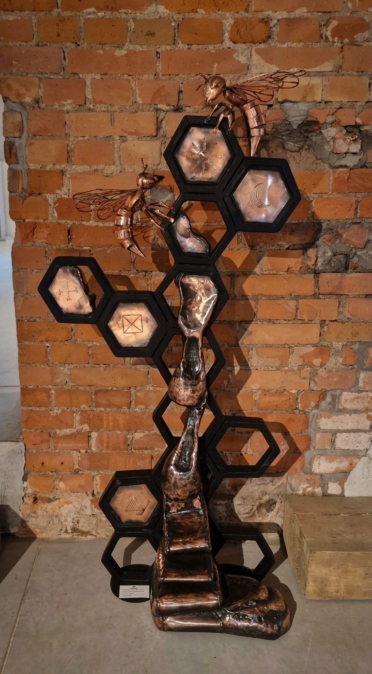 Bees and honeycomb – copper sculpture