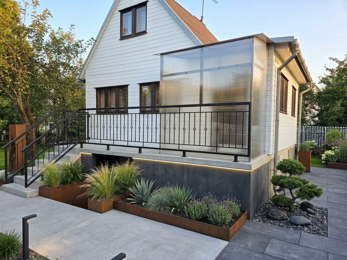 Terrace railings with forged elements